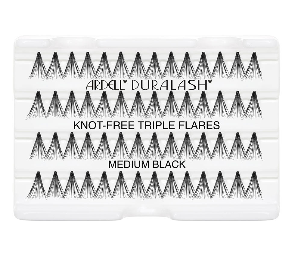Ardell Duralash Knotted Flare Trios in Long Black, ideal for creating a custom full lash look with ease.