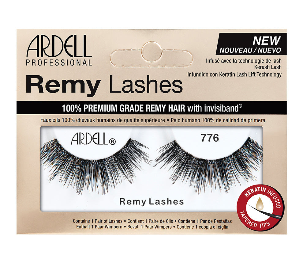 Front view of an Ardell Remy Lash 776 faux lashes set in complete retail wall hook packaging