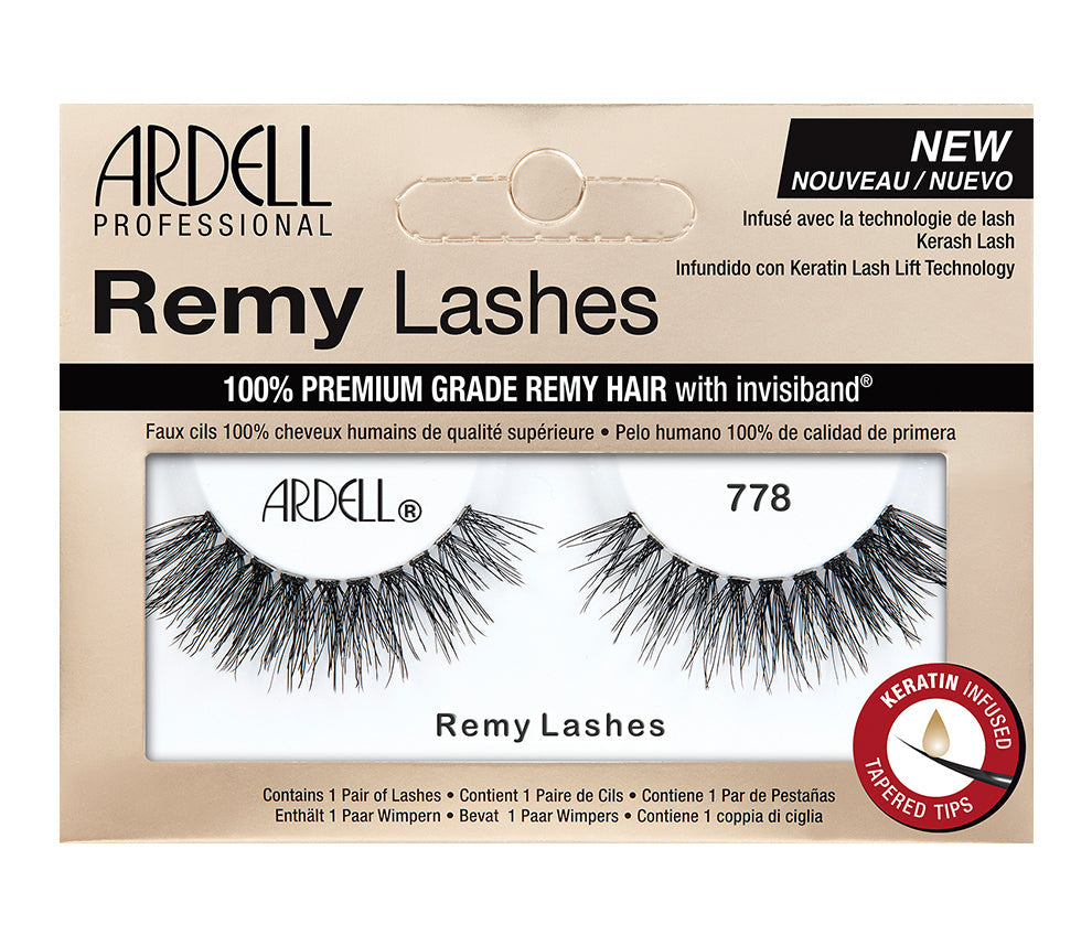 Front view of an Ardell Remy Lash 778 faux lashes set in complete retail wall hook packaging