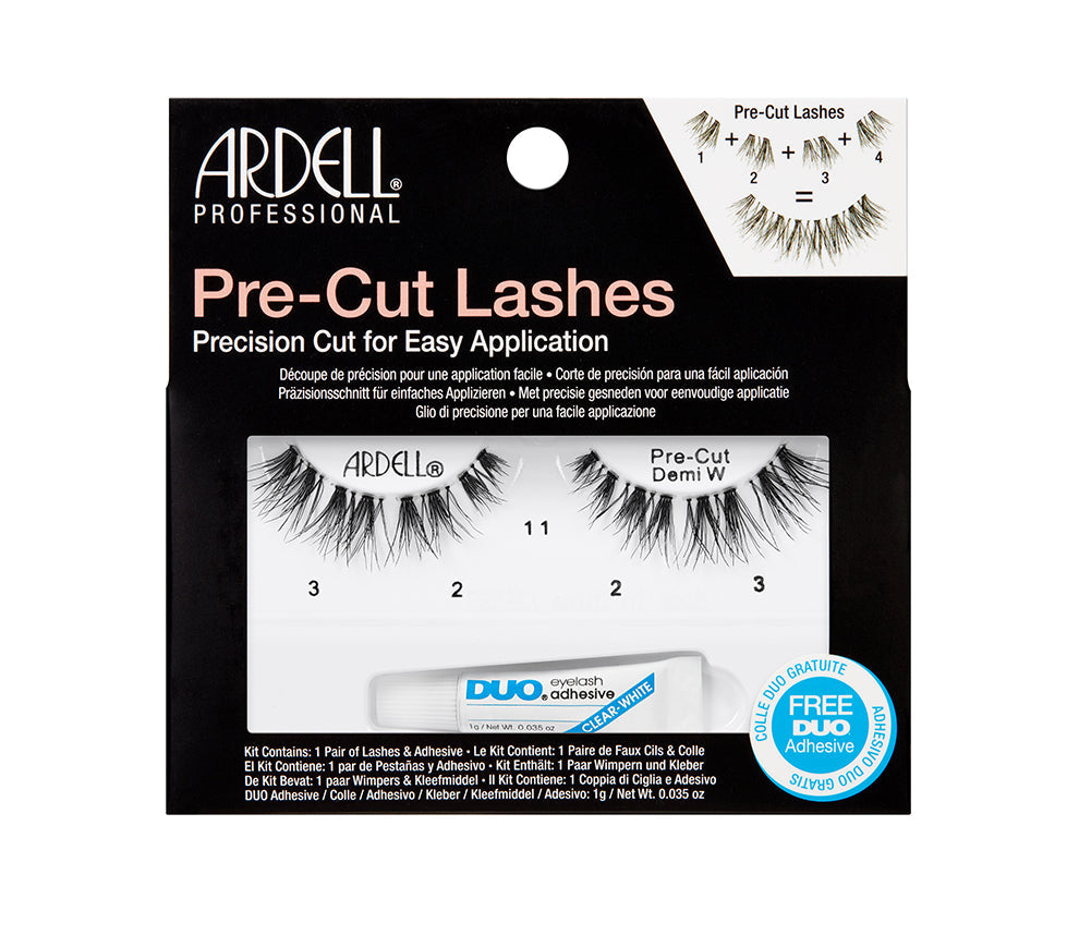 A pair of Ardell Pre-cut Demi Demi Wispies in its retail packaging with some texts on the box