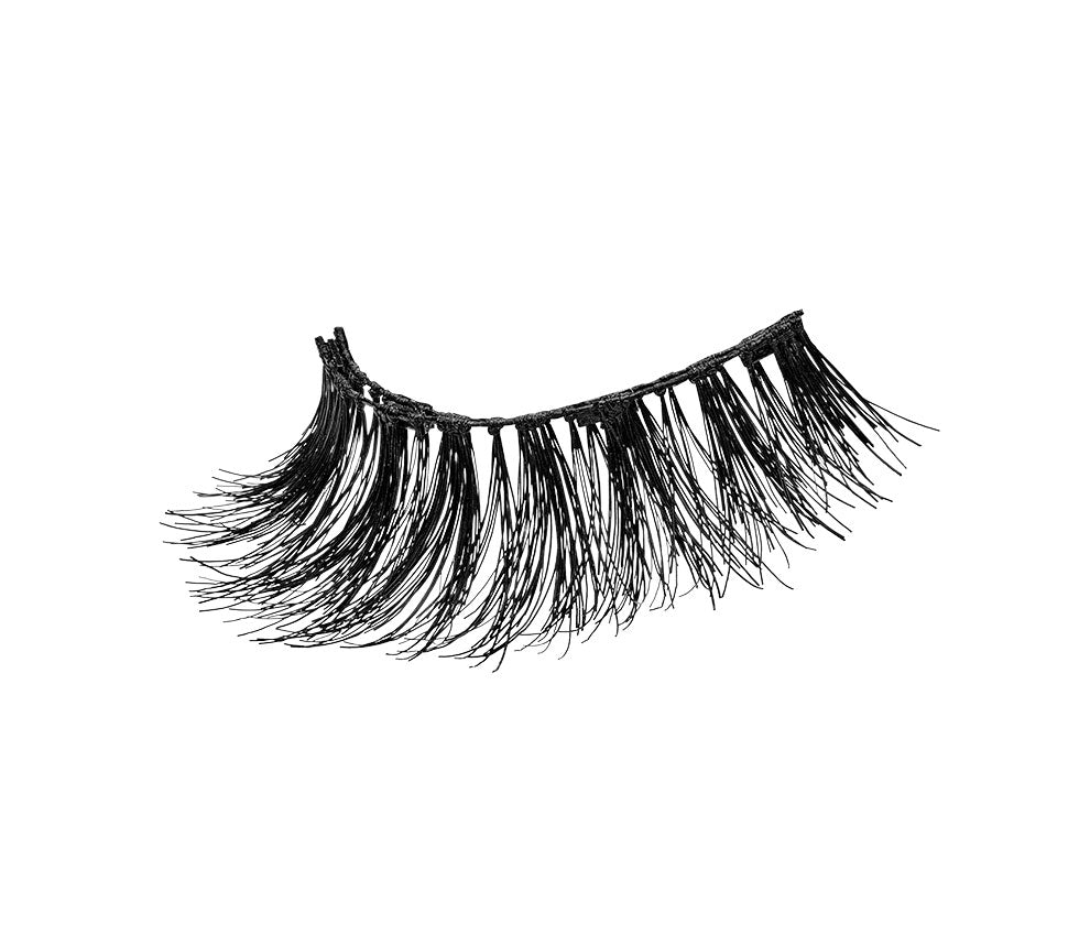Close up of a single Ardell Magnetic Lash - Double Wispies false lash featuring tiny magnets & clustered lash fibers