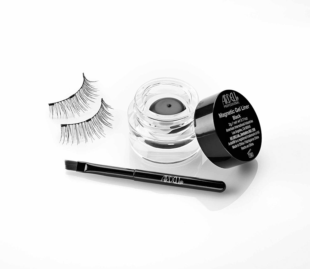 Ardell Magnetic Liner & Lash Kit, Lash 110 full set featuring 1 pair false lashes, open jar of magnetic gel liner, & brush