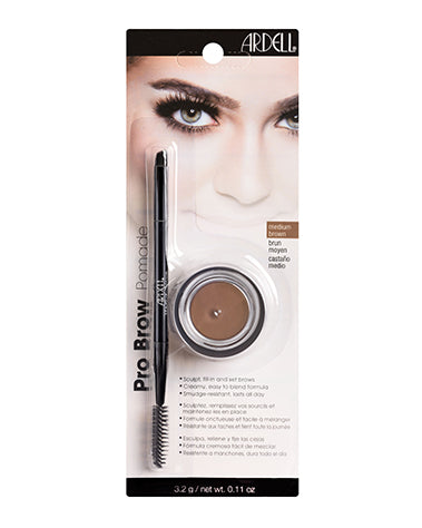 A closer look on sealed in a wall hook ready packaging with 3.2g net wt. of Medium Brown Ardell Pro Brow Pomade 