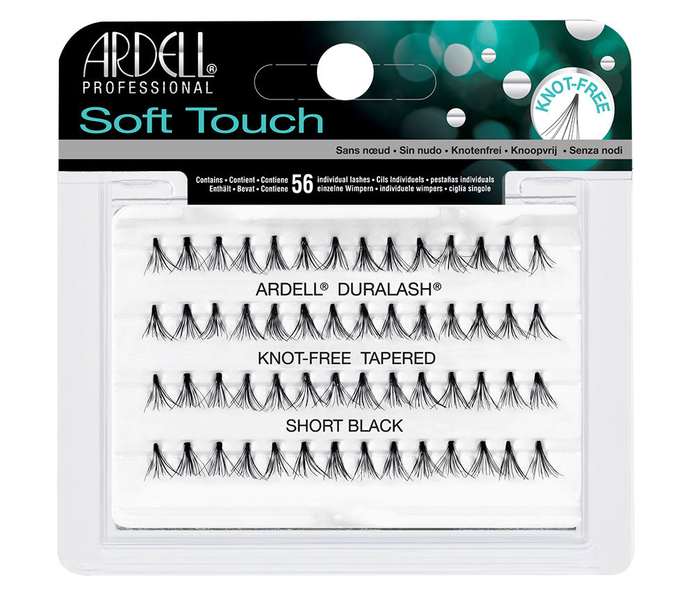 Front view of an Ardell Soft Touch Individuals Short knot-free false lashes set in complete retail wall hook packaging