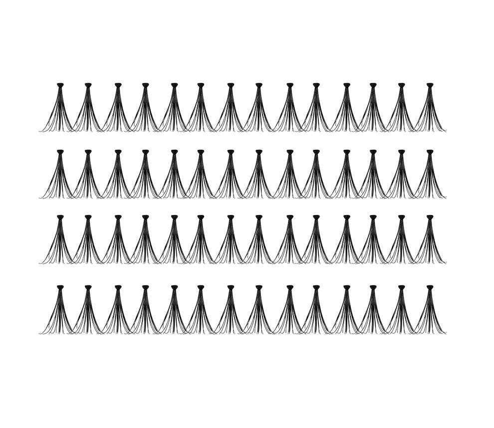 Knotted Double-Up Individuals - Long false lashes arranged in 4 rows of 14 individual lash clusters  with white background