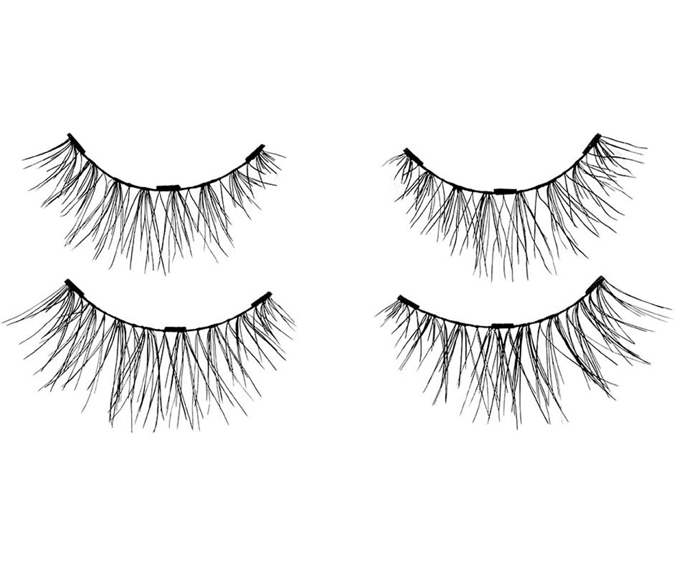 2 pairs of upper & lower Ardell Magnetic Wispies 113 faux lashes for the left & right eyes side by side.