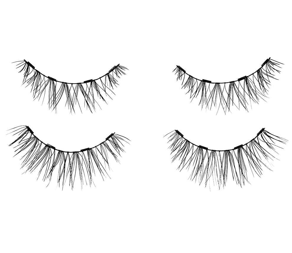 2 pairs of upper & lower Ardell Magnetic Wispies faux lashes for the left & right eyes side by side