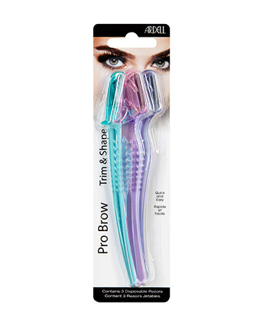 Front view of an Ardell Brow Trim & Shape 3 Pack set in complete retail wall hook packaging