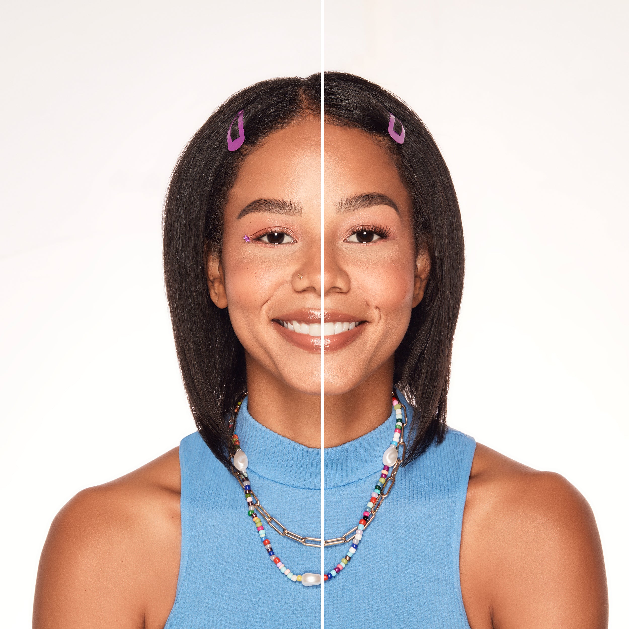 Before and after Winks Press On Natural eyelashes on Model with Hooded shaped eyes 