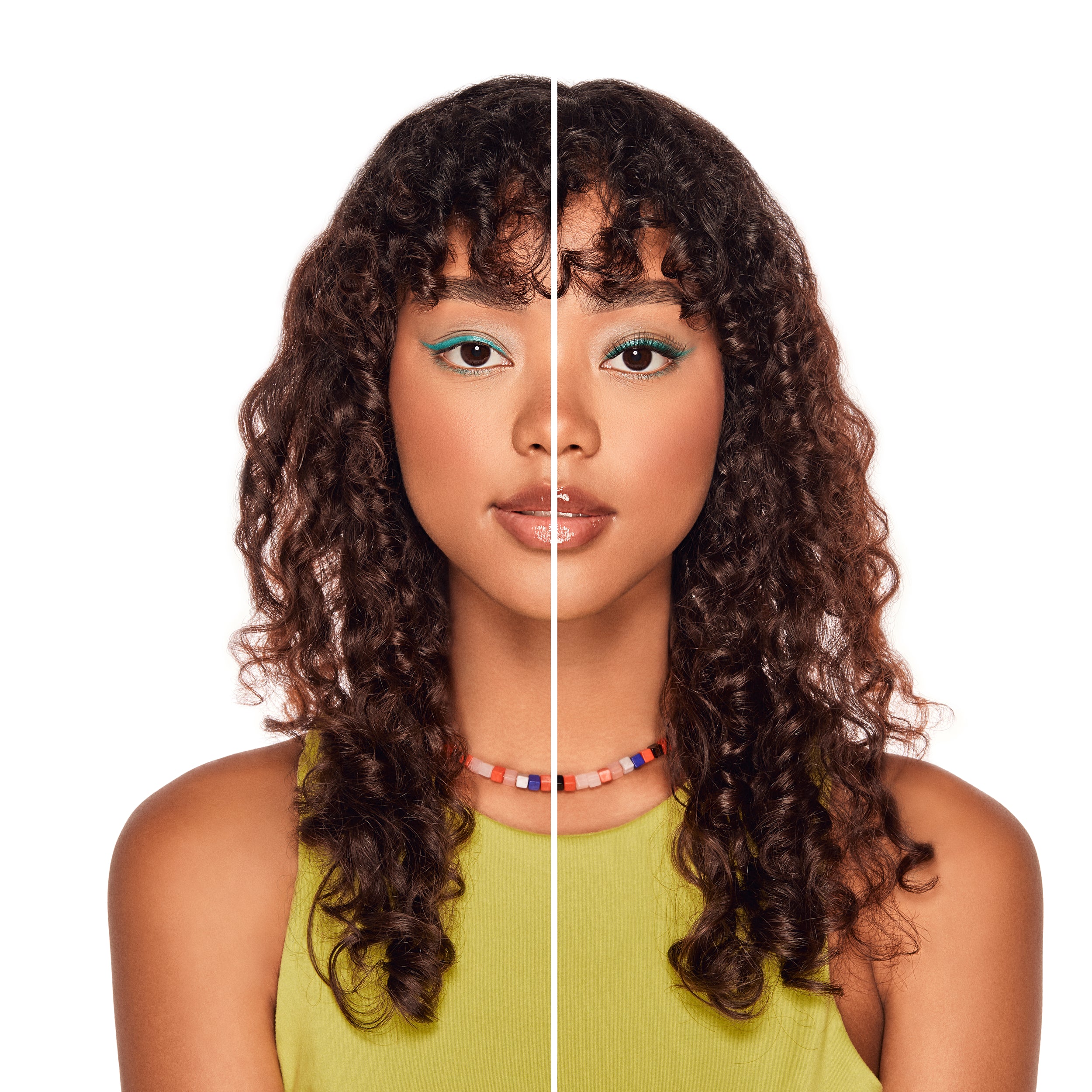 Before and after Winks Press On Natural eyelashes on Model with Monolid shaped eyes 