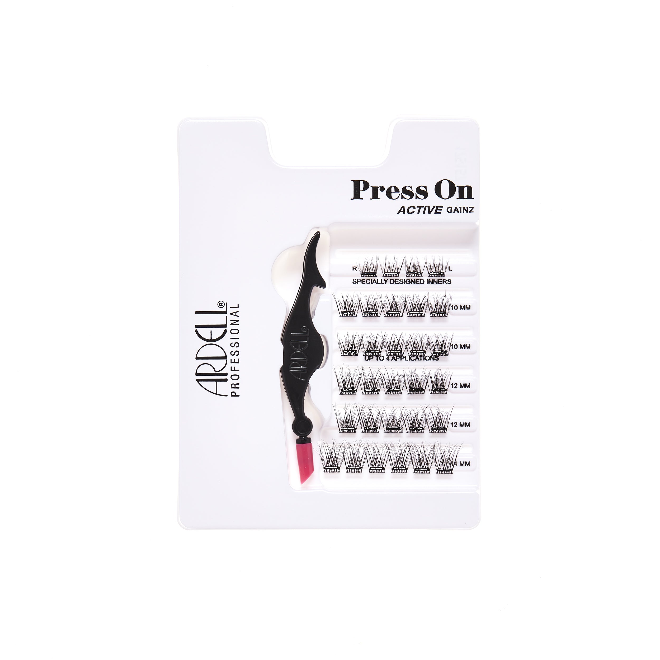 Tray of Ardell Press On Active Underlash Extensions Gainz, pre-glued and ready to apply lash segments.