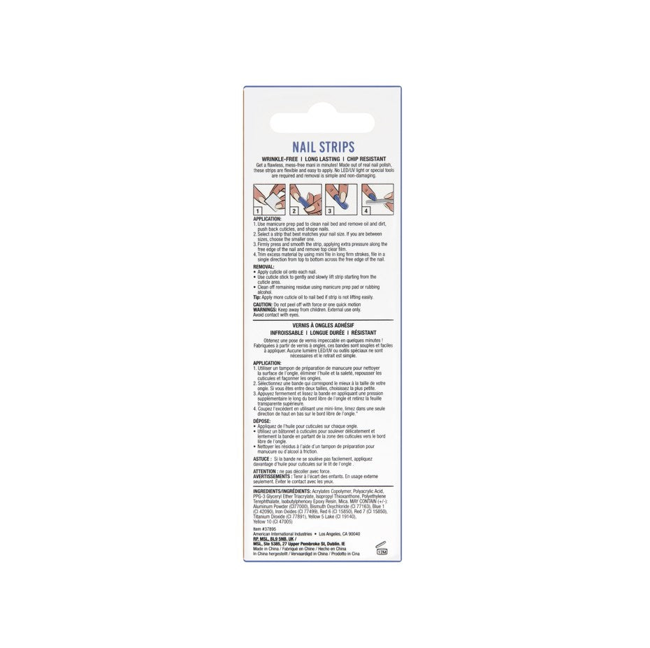 Back view of Ardell Nail Strips packaging with easy step-by-step application and removal instructions.