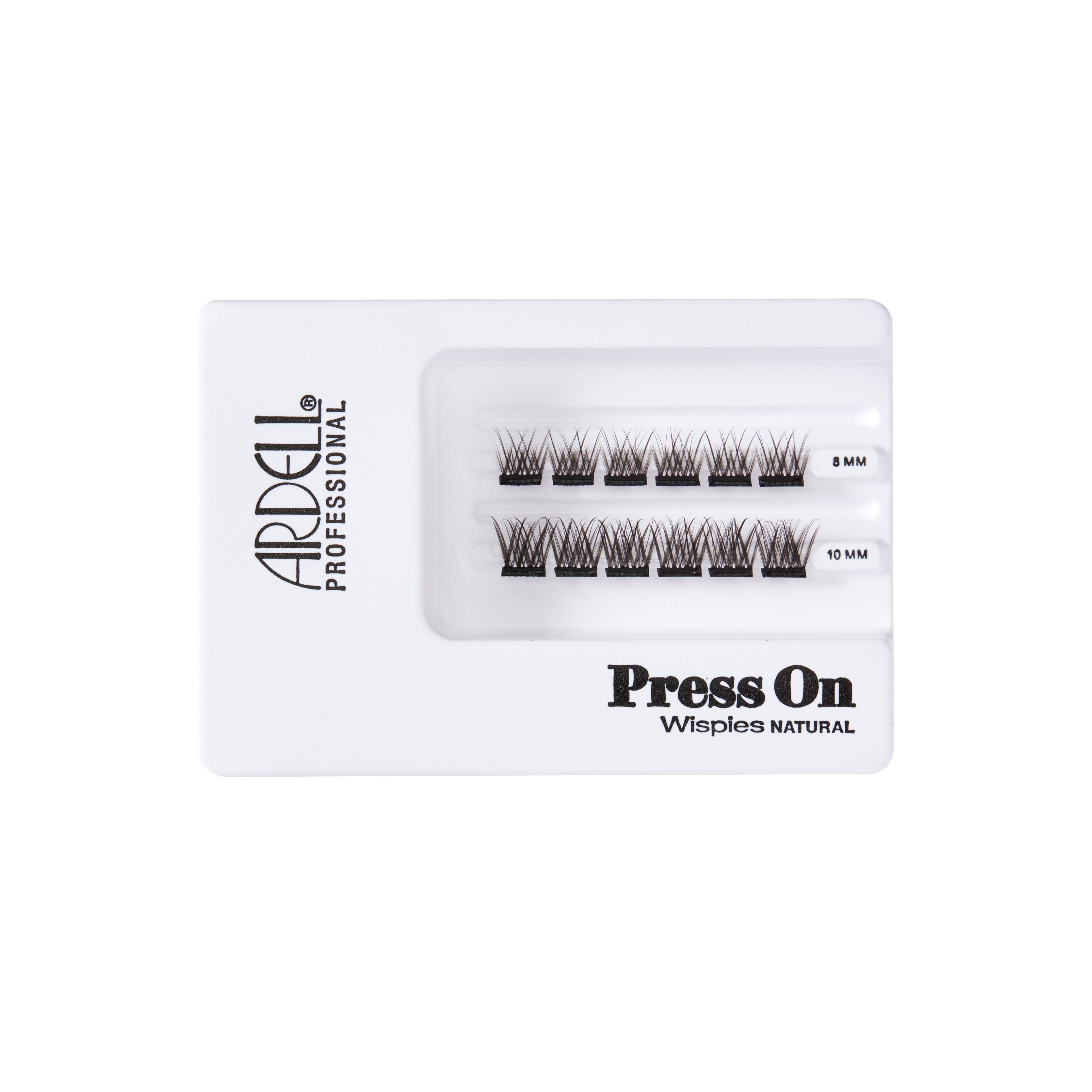 Tray of Ardell Press-On Wispies Natural 12pc Mini Lashes with pre-glued lightweight lash segments.