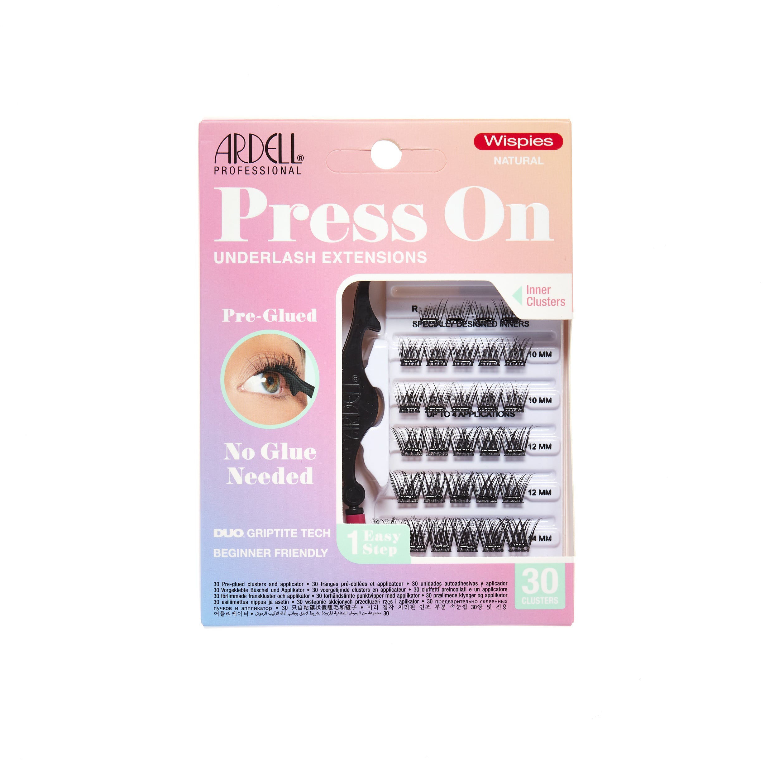 Front of Ardell Press-On Wispies Natural Lashes, iconic crisscross pattern with natural volume.