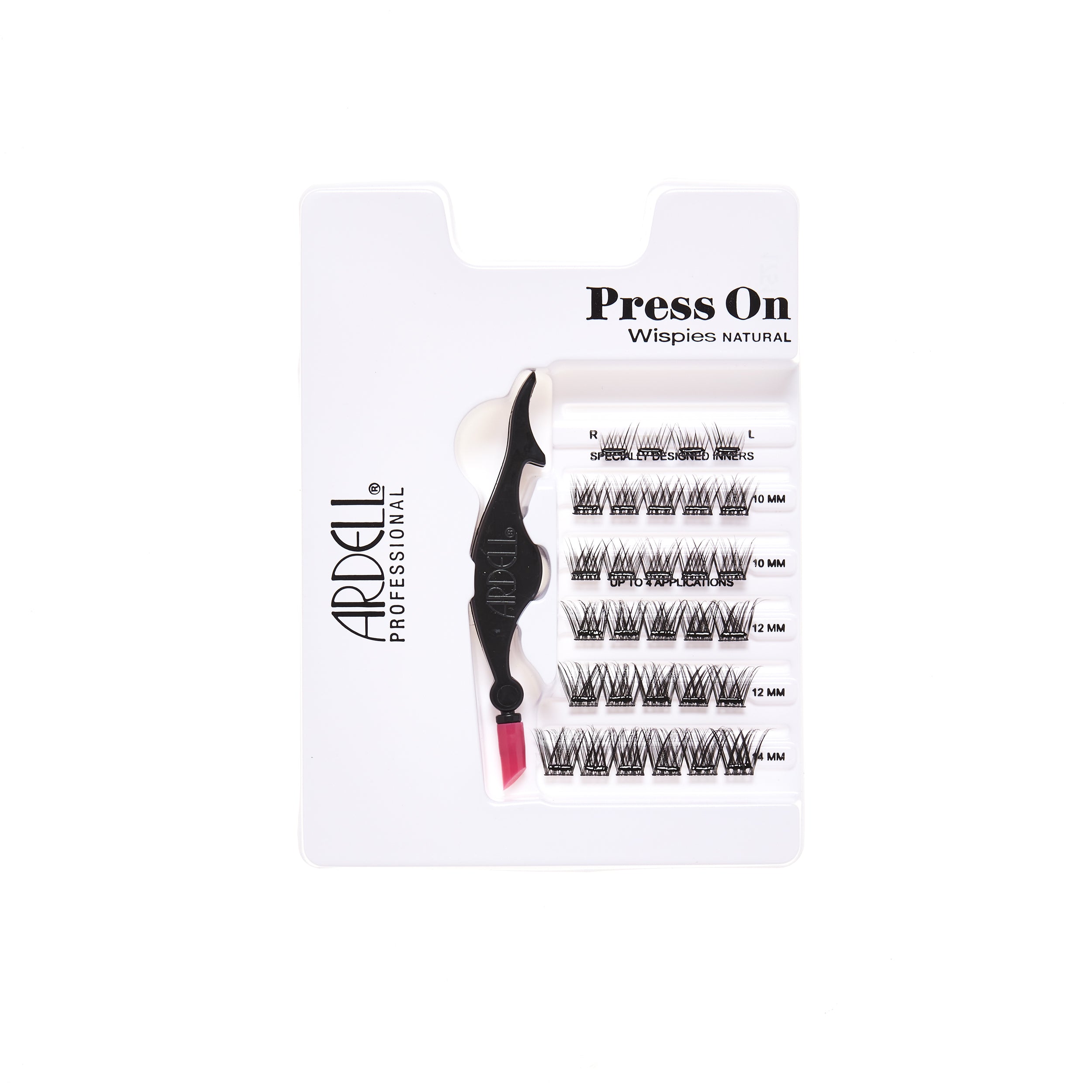 Tray of Ardell Press-On Wispies Natural Lashes, pre-glued and ready to apply lash segments.