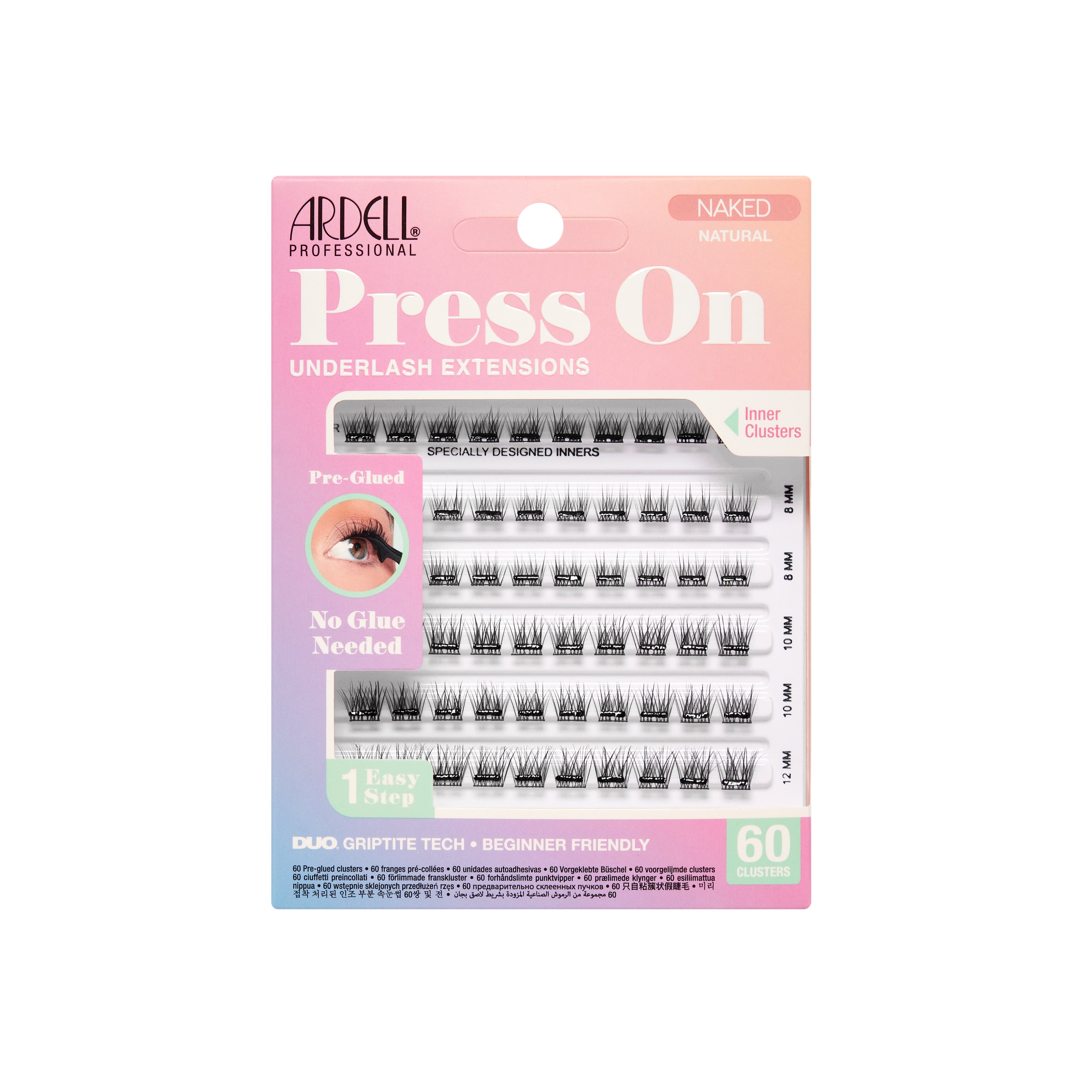 Front of Ardell Naked Press-On Lashes Natural 60 Count, pre-glued lashes with a clean, nude design.