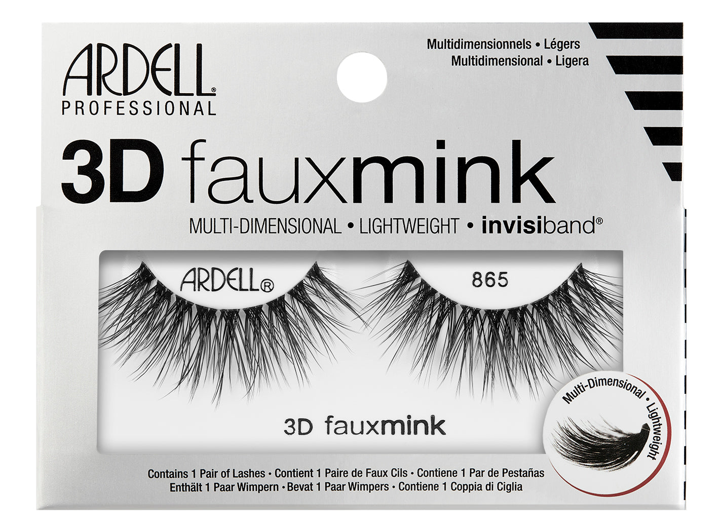 Ardell 3D Faux Mink Lashes 865 with invisiband – Lightweight, multi-dimensional lashes for bold, eye-opening volume and curl.