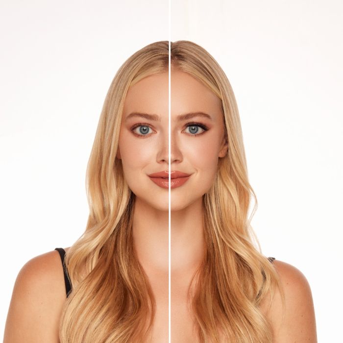 Model with hooded eyes showcasing Ardell Naked Press-On Natural lashes for a lifted eye look.