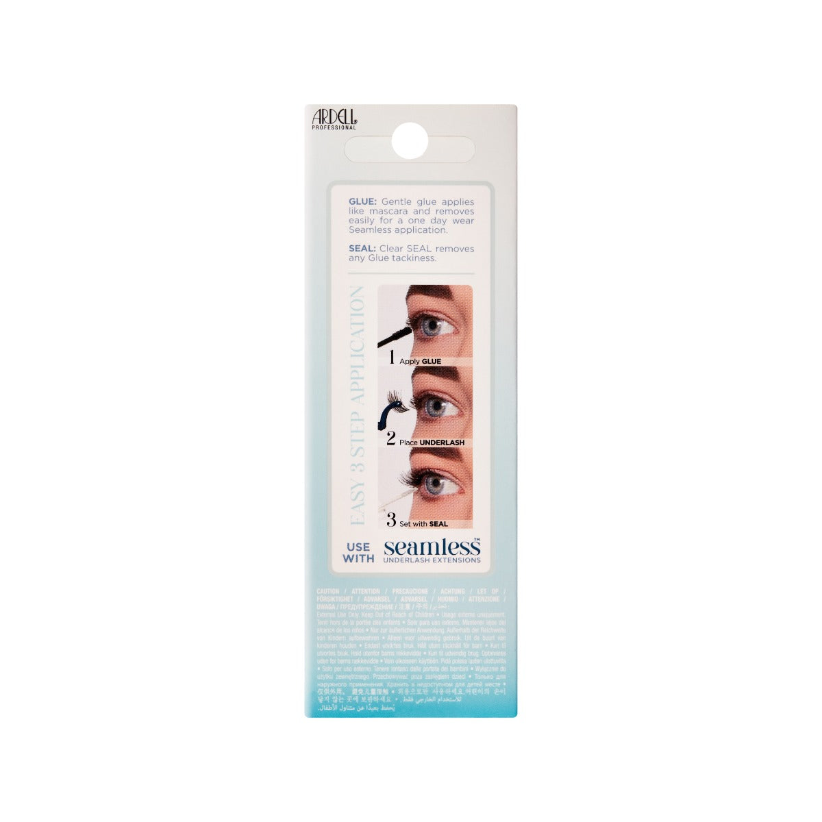 Back of Seamless Underlash 1  Day Clear Glue & Seal retail wall hook packaging