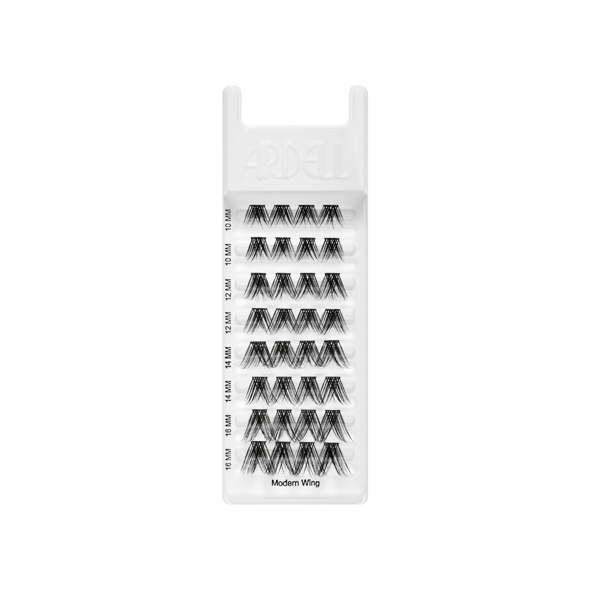Seamless Underlash Extensions Modern Wing 32 ct product tray showing 8 rows of various sized underlashes