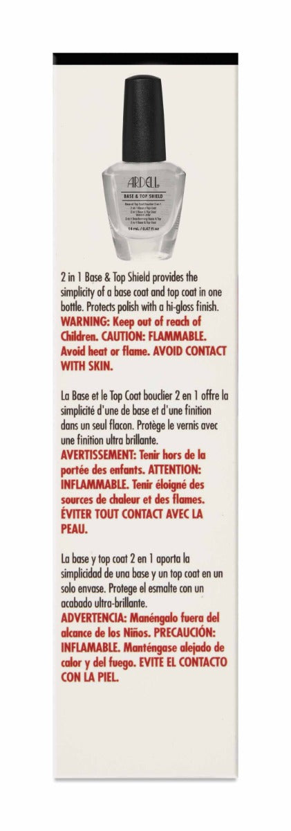 Ardell Base & Top Shield protects polish with a glossy finish; dual-use formula in one bottle.