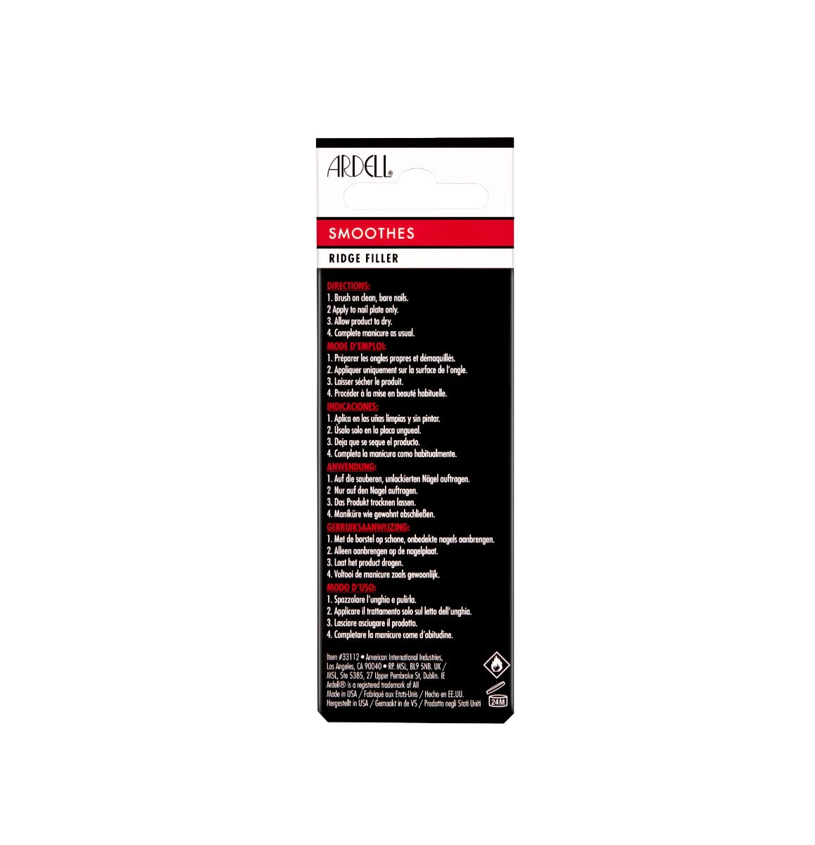 Back details of Ardell Nail Addict Decal Lace & Gems retail pack with instruction in three different languages and precautions