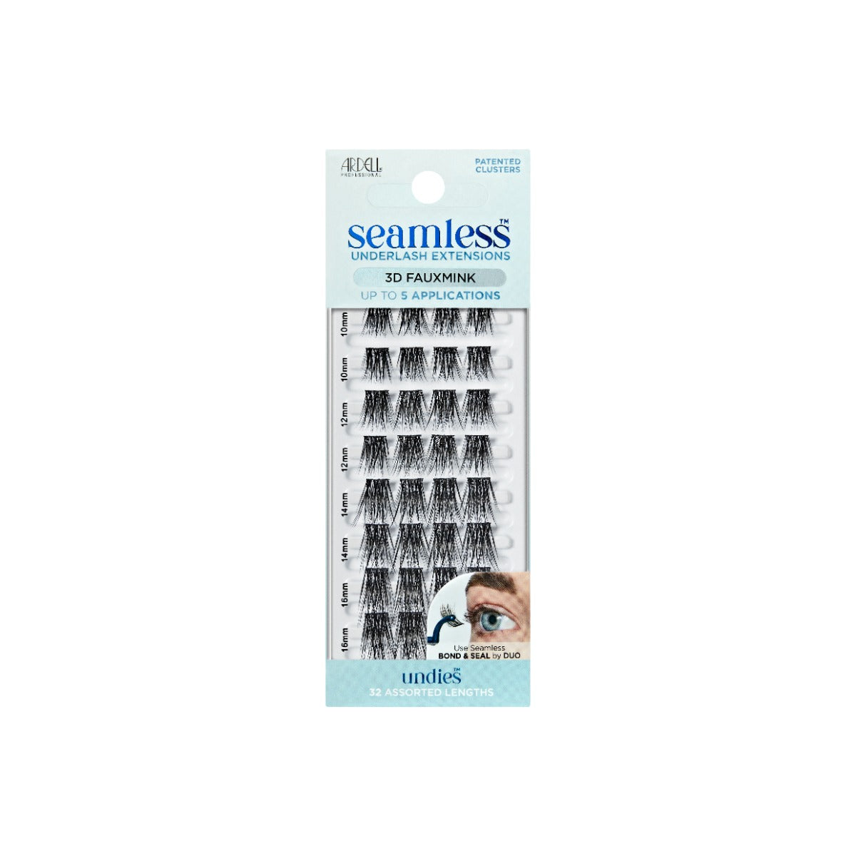 Front view of Seamless Underlash Extensions 3D Faux Mink Refill  wall-hook ready packaging