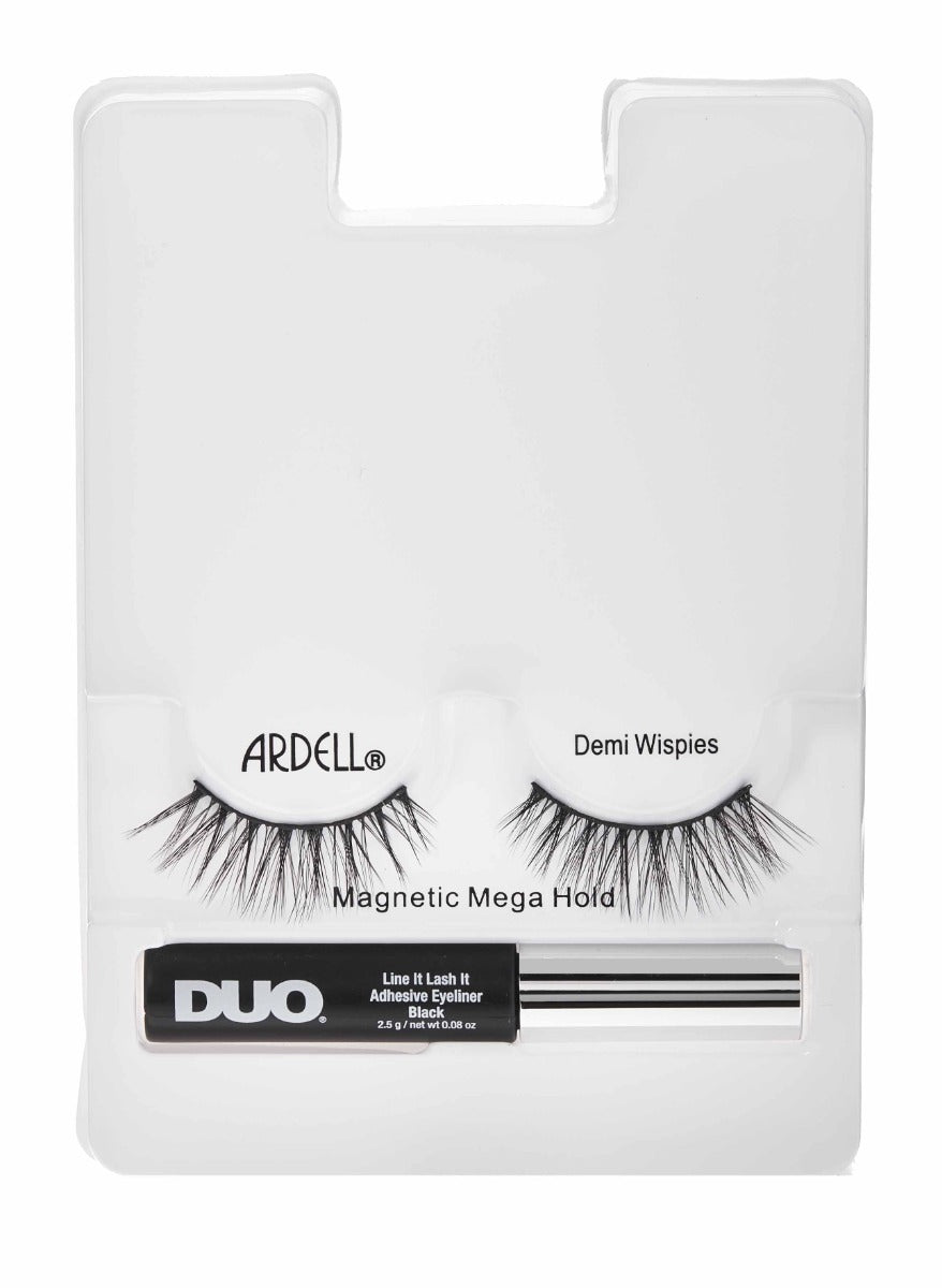 Ardell Magnetic Mega Hold Demi Wispies lashes with DUO Line It Lash It black eyeliner included.