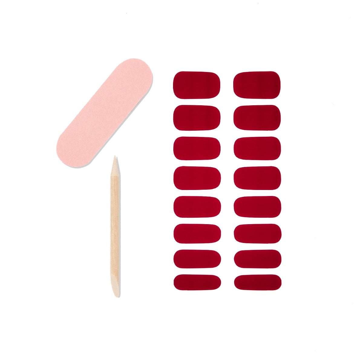 Set of 16-piece nail strips, 1 mini nail file and 1 orange wood stick