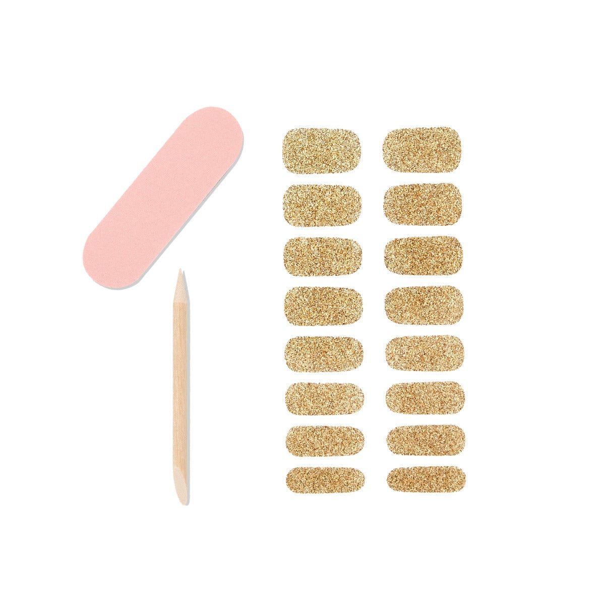 Set of 16-piece nail strips, 1 mini nail file and 1 orange wood stick