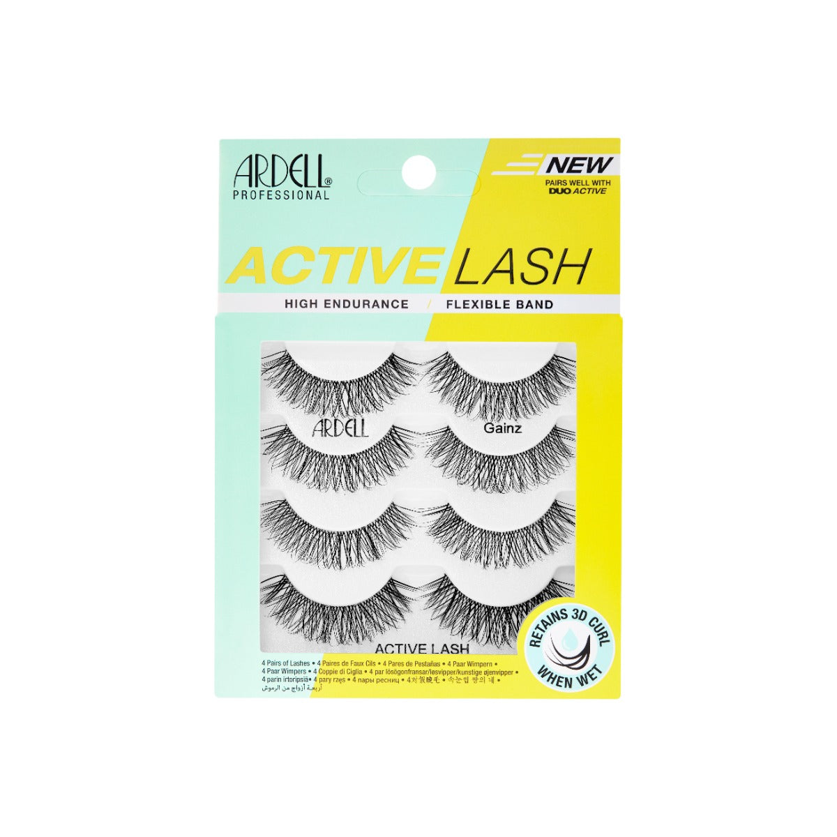 Ardell Active Lash Gainz multipack featuring high endurance flexible band lashes with 3D curl.