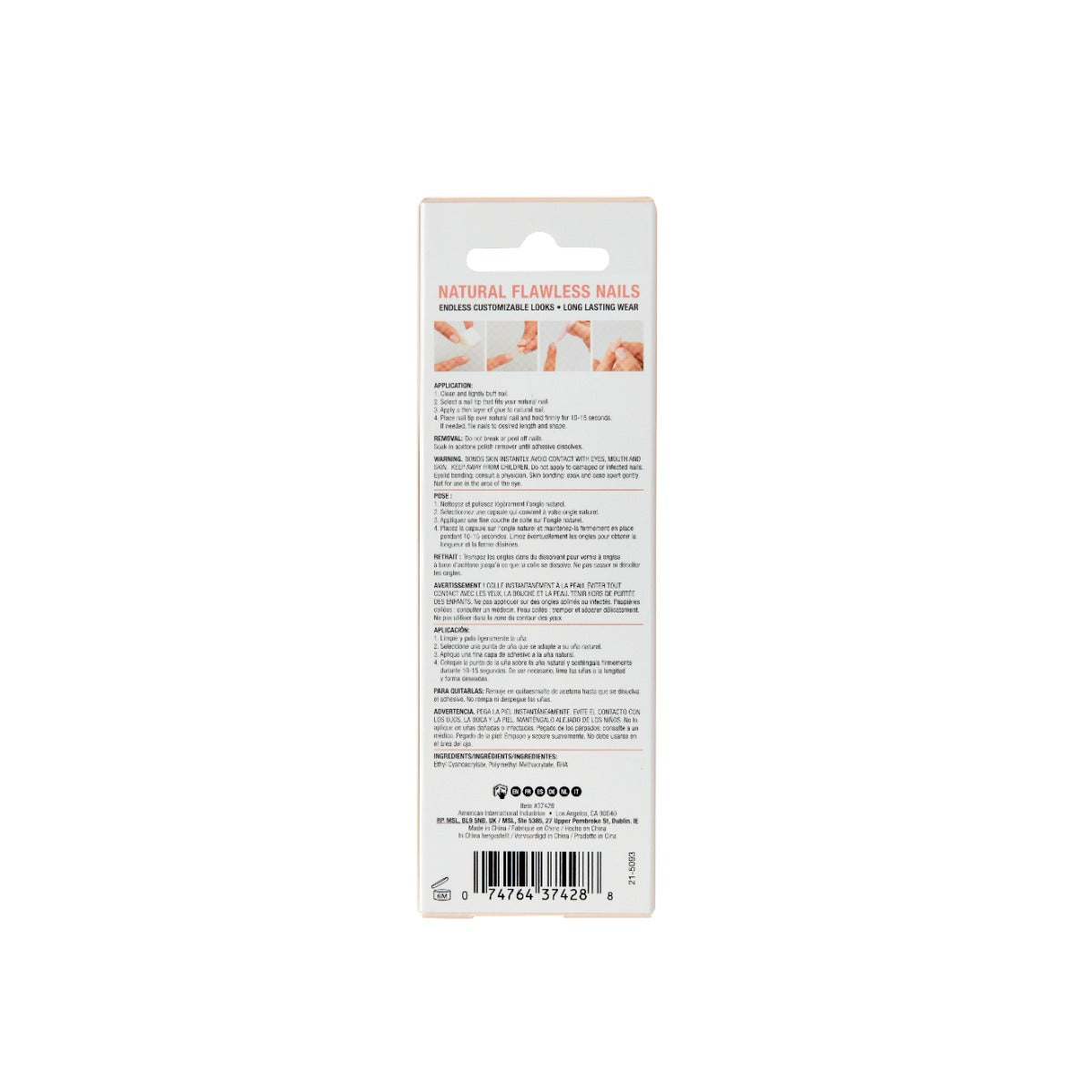 Ardell Nail Addict Naked Monarch back side of packaging 
 