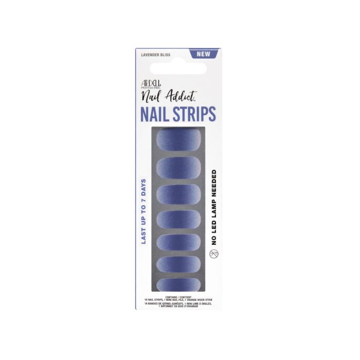 Ardell Nail Addict Lavender Bliss nail strips in soft lavender purple, no LED needed, lasts up to 7 days.