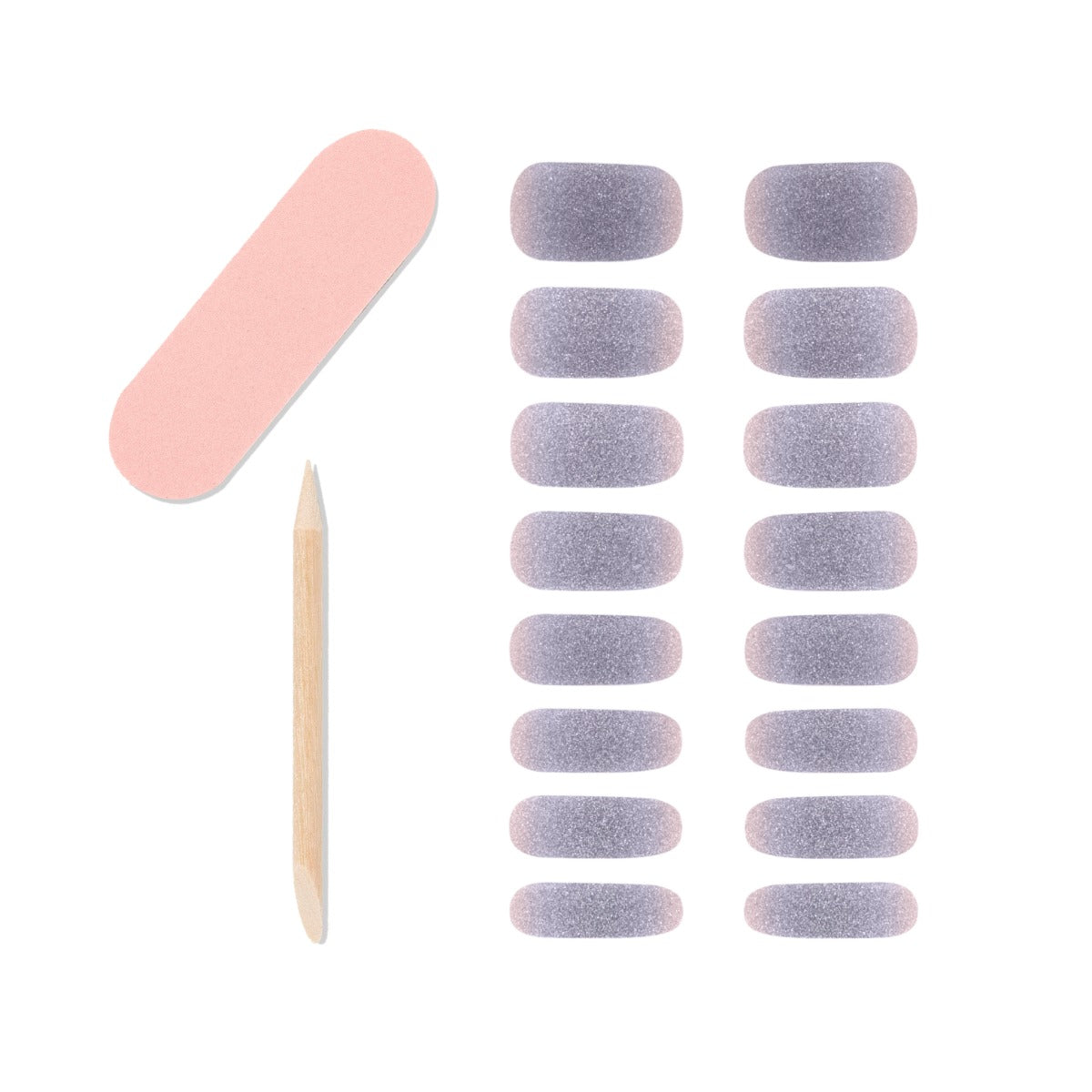 16-piece nail strip, 1-piece mini nail file and 1-piece orange wood stick in lavender bliss variant from Ardell.
