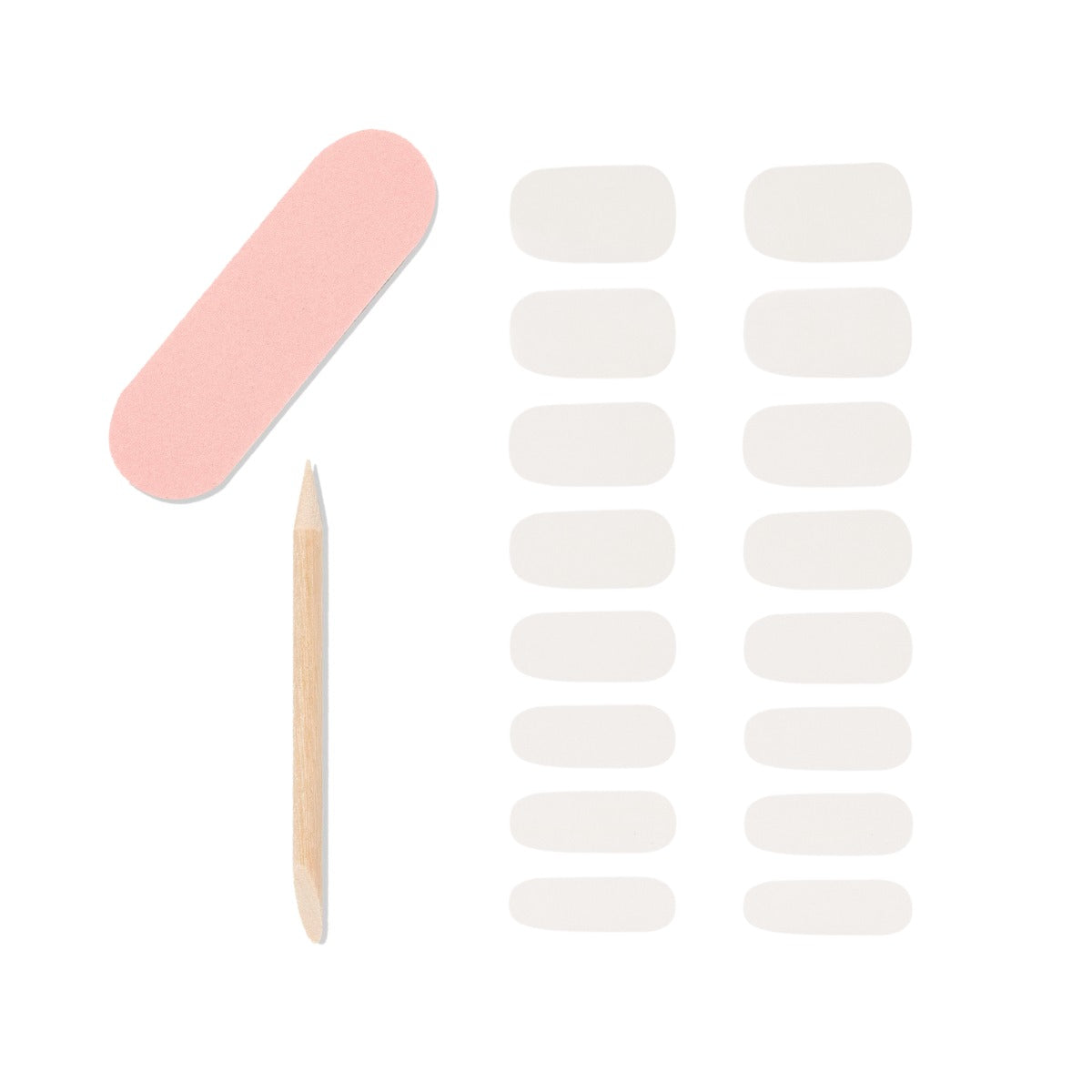 Set of 16-piece nail strips, 1 mini nail file and 1 orange wood stick