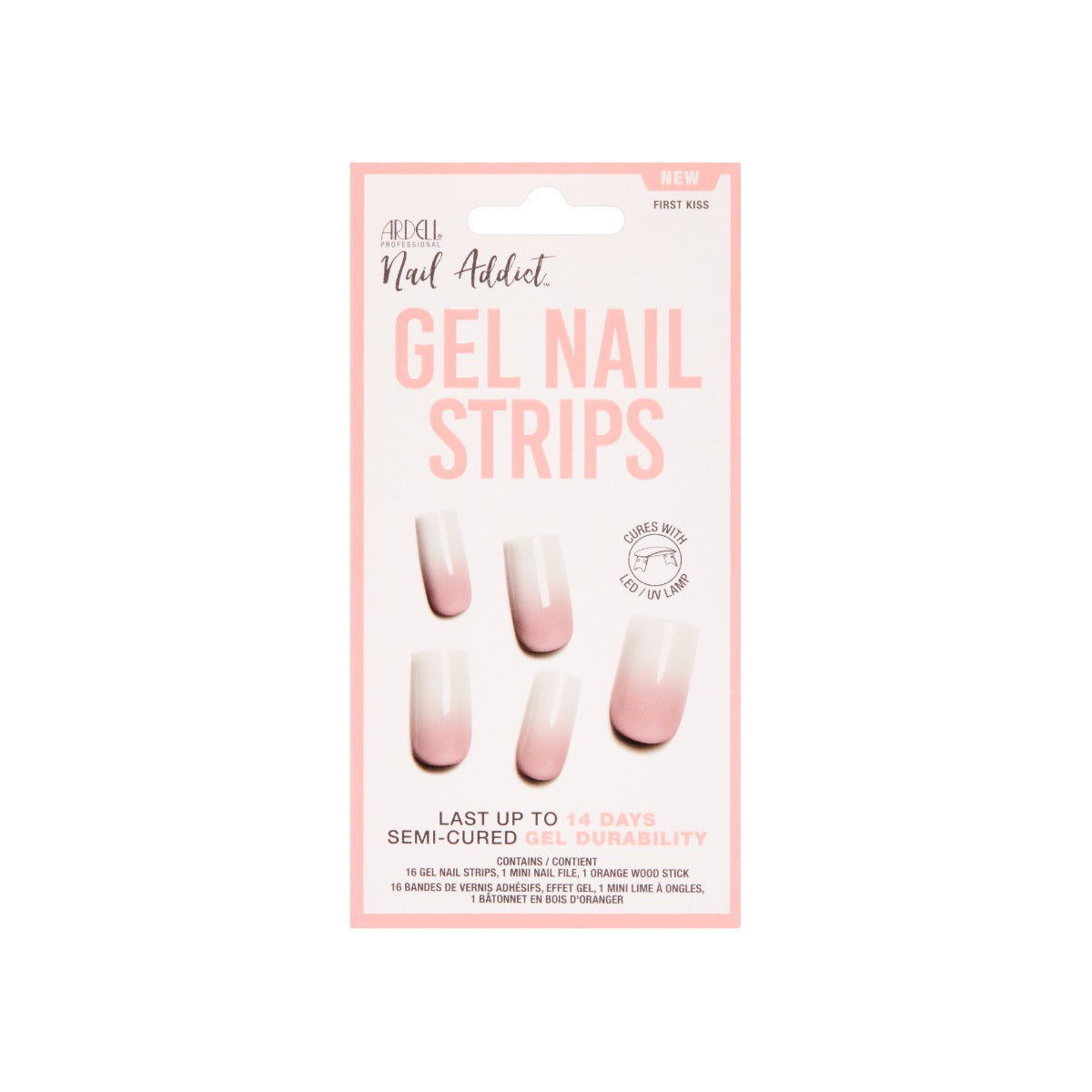 Sealed wall-hooked ready pack of Ardell Nail Addict Gel Nail Strips