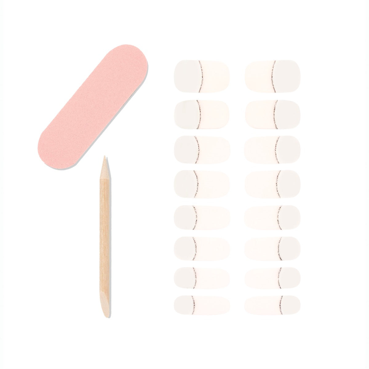 1 Pink Nail file, 1 orange wood stick and 16 -pieces of Nail strips