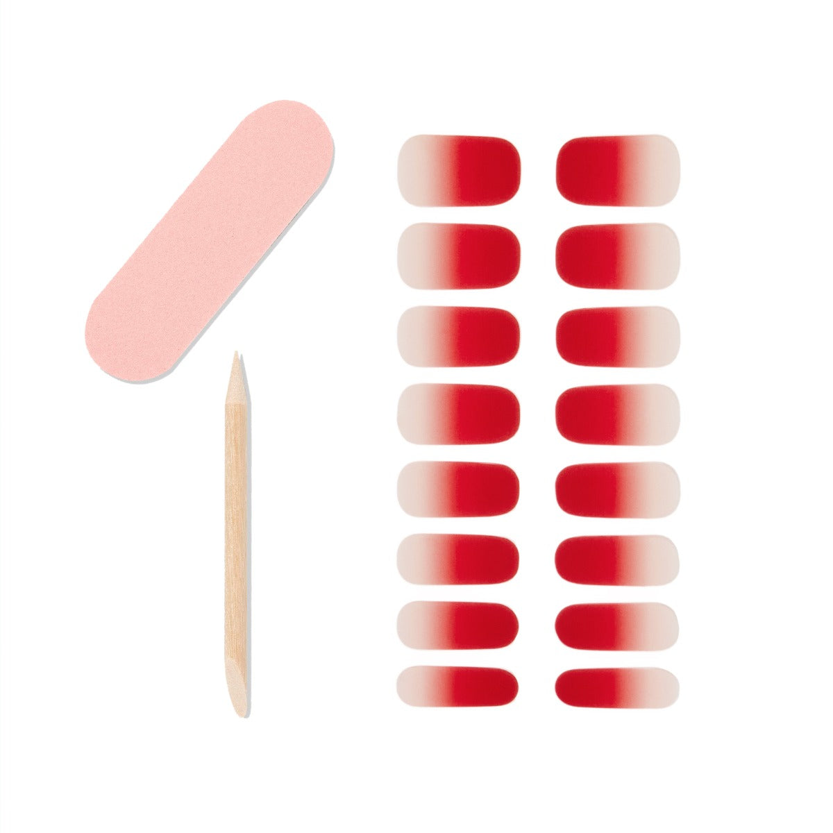 Ardell products with 16 gel nail strips, 1 mini dual sided nail file and 1 orange wood stick
