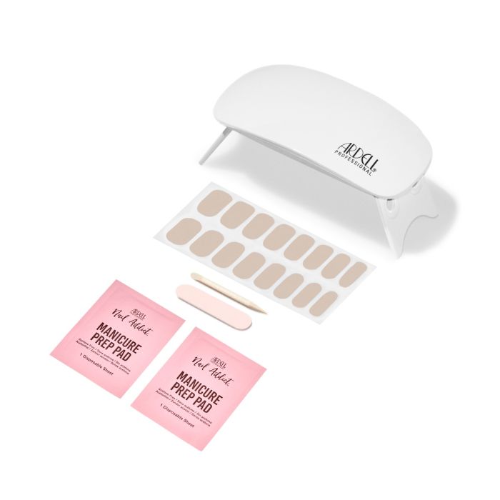 Nail Addict Cashmere Sands kit components displayed outside packaging for easy view.
