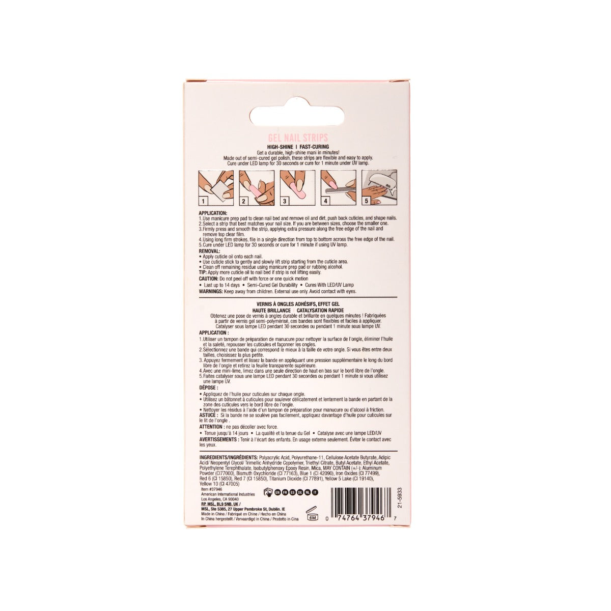 Back details of Ardell Nail Addict Gel Nail Strips box