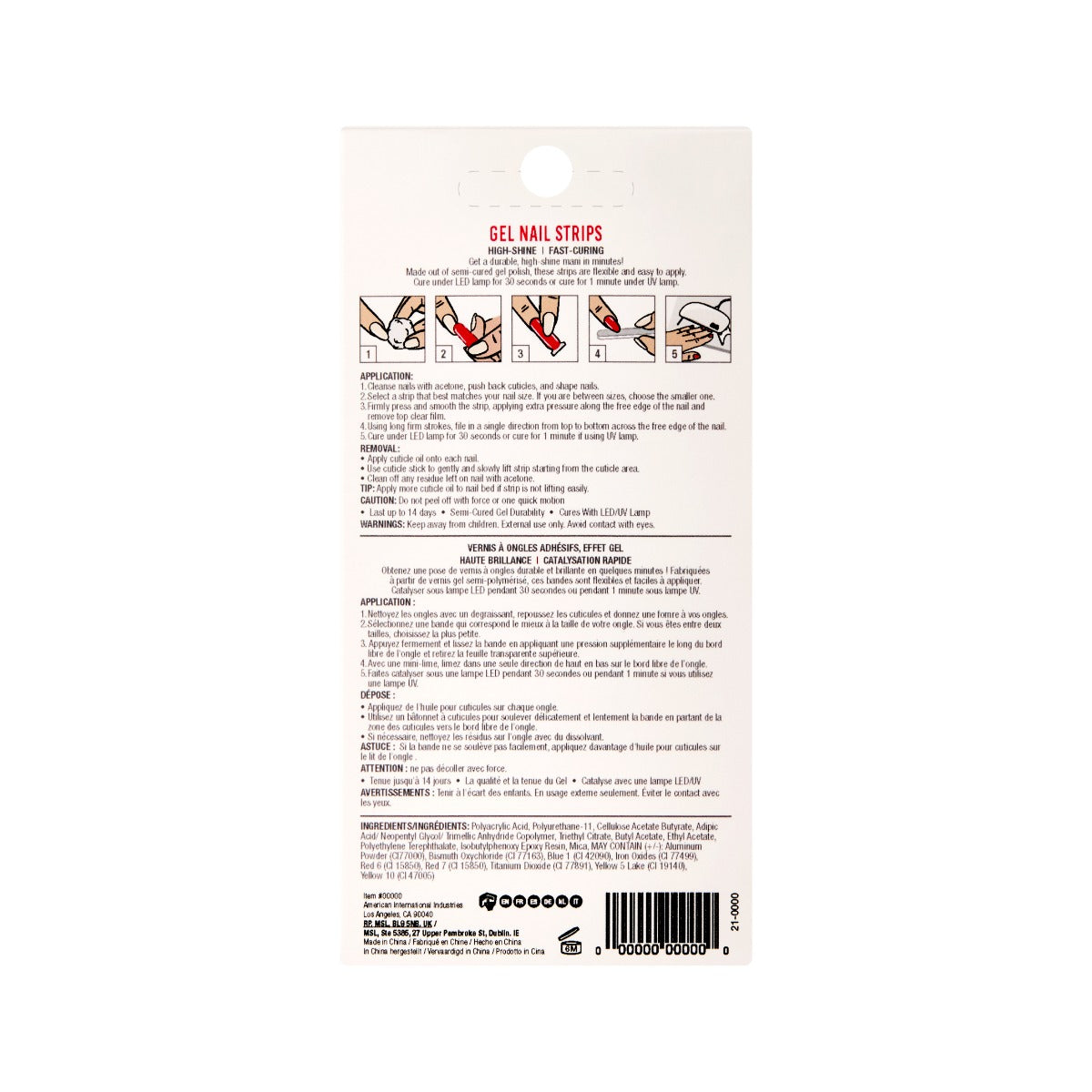 Back face of Ardell Nail Addict Gel Nail Strips box.