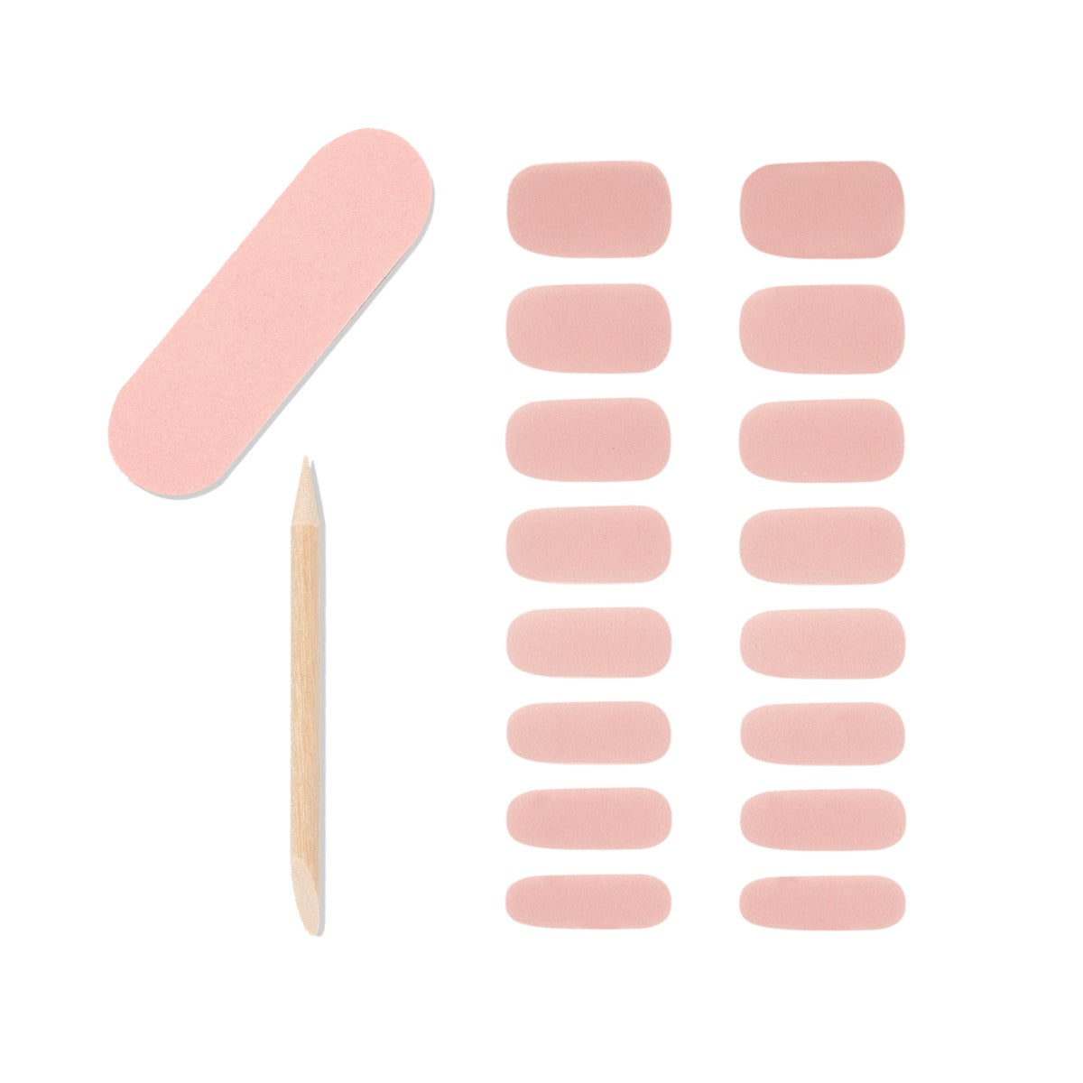 Display of  16 nail strips, 1 mini dual sided nail file and 1 orange wood stick from Ardell.