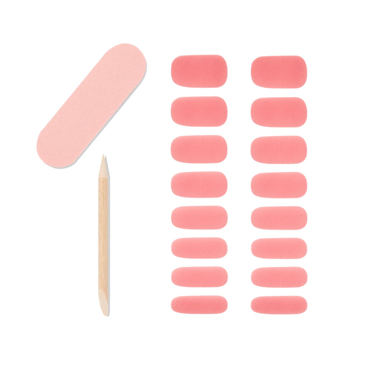 Set of 16-piece nail strips , 1 mini nail file and 1 orange wood stick