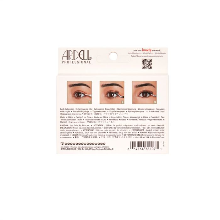 Ardell Classic Kitten Eye Lash Extensions – Back packaging showing usage, care, and instructions.