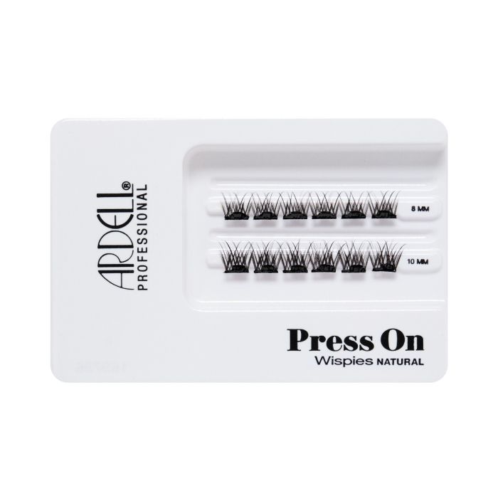 Tray of Ardell Press-On Wispies Natural 12pc Mini Lashes with pre-glued lightweight lash segments.