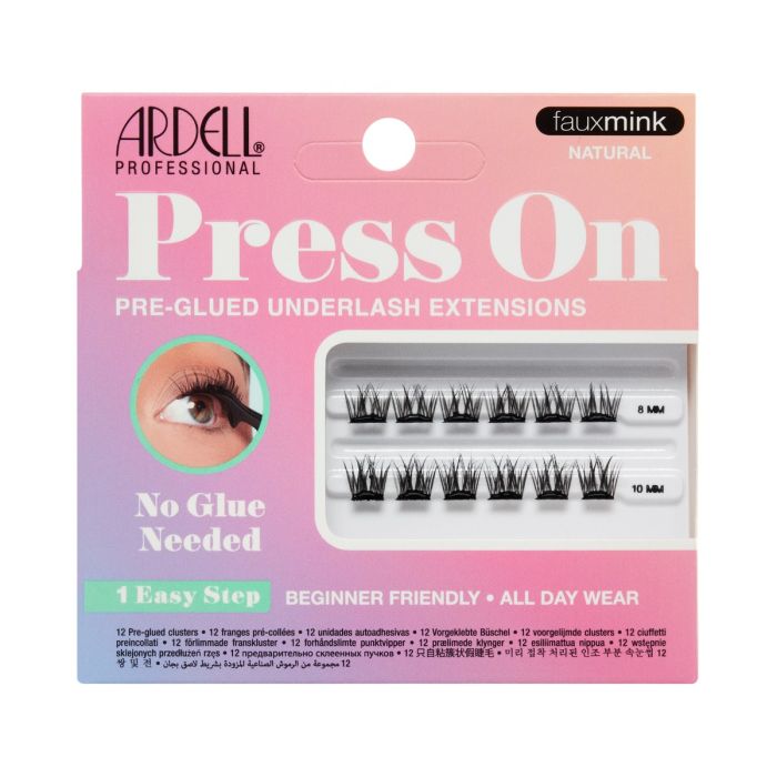 Front of Ardell Press-On Faux Mink Natural 12pc Mini Pack featuring soft, pre-glued lashes for daily wear.
