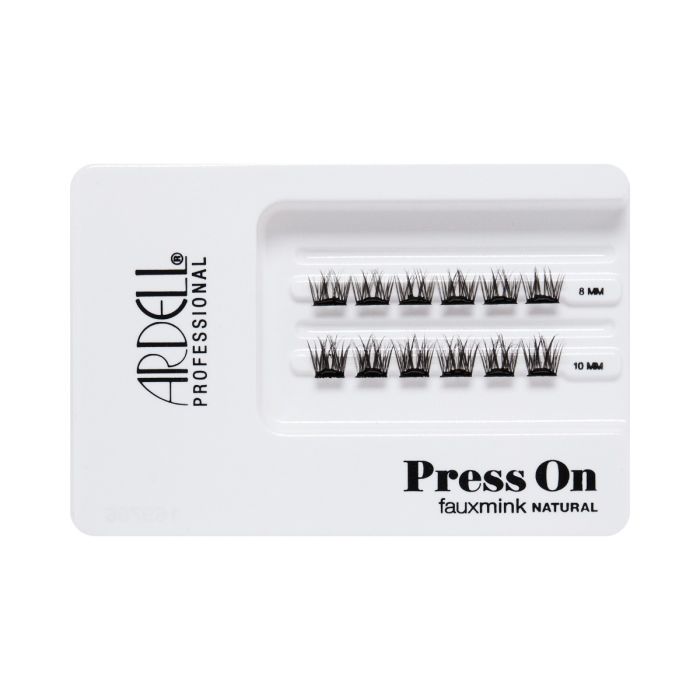 Tray of Ardell Press-On Faux Mink Natural 12pc Mini Lashes, showing lightweight faux mink lash clusters.
