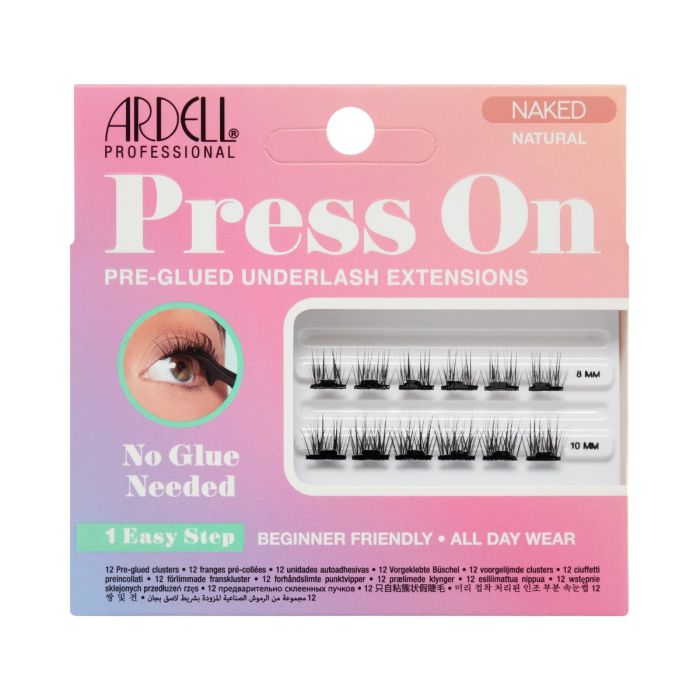 Front of Ardell Press-On Naked Natural 12pc Mini Pack, featuring pre-glued lashes for soft, everyday wear.