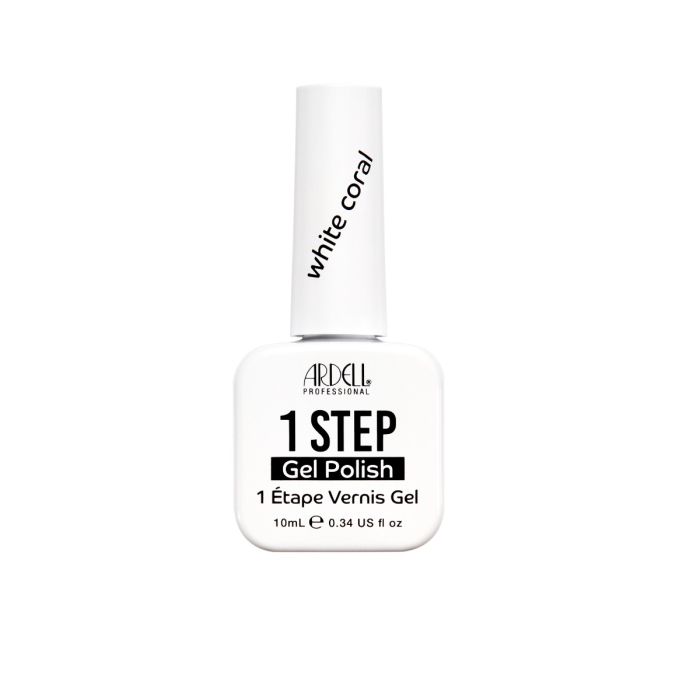 Ardell 1 Step Gel Polish in White Coral, a clean, opaque white polish perfect for fresh, minimalist nail looks.