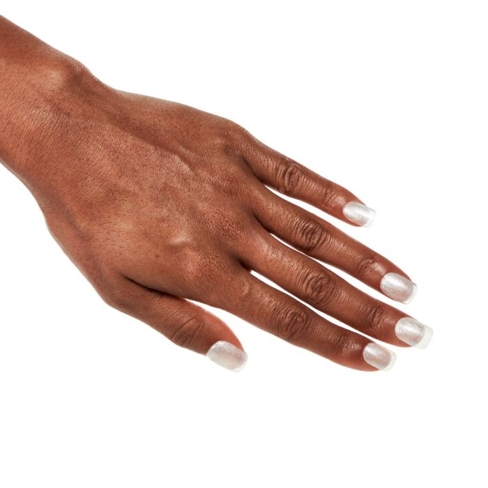 Elegant hand pose showcasing Ardell’s Moonstone gel polish with a creamy pearl finish and subtle sheen.